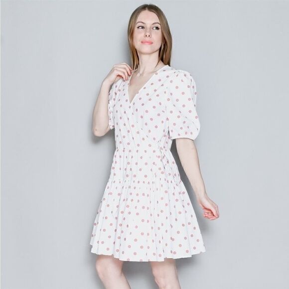 J. CREW White Polka Dot Red V-Neck Puff
Sleeve Poplin Wrap Mini Dress - Picture 9 of 16